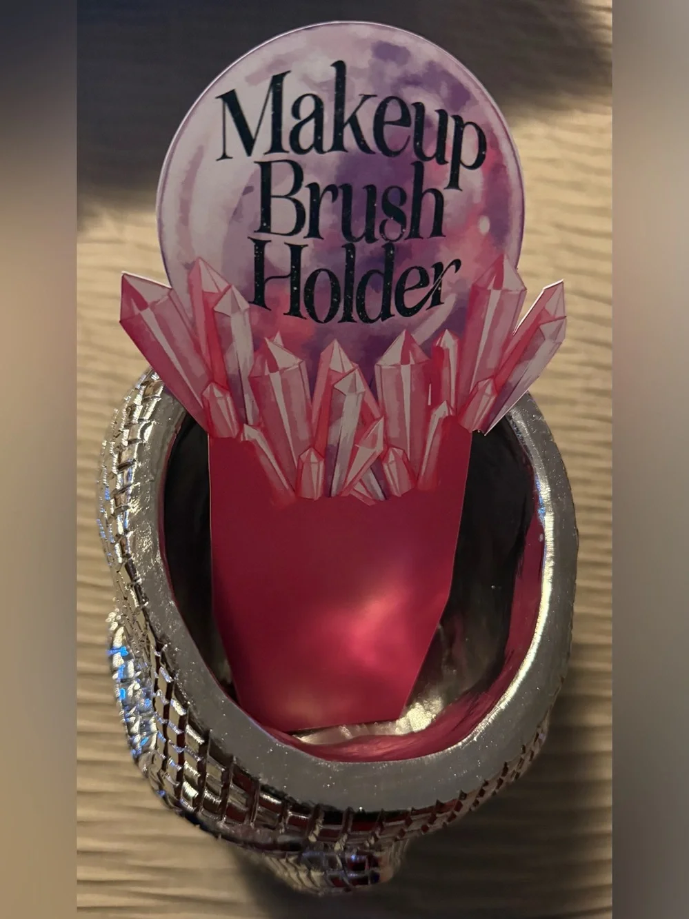 Makeup Brush Holder Skull - Silver Decorative Organizer